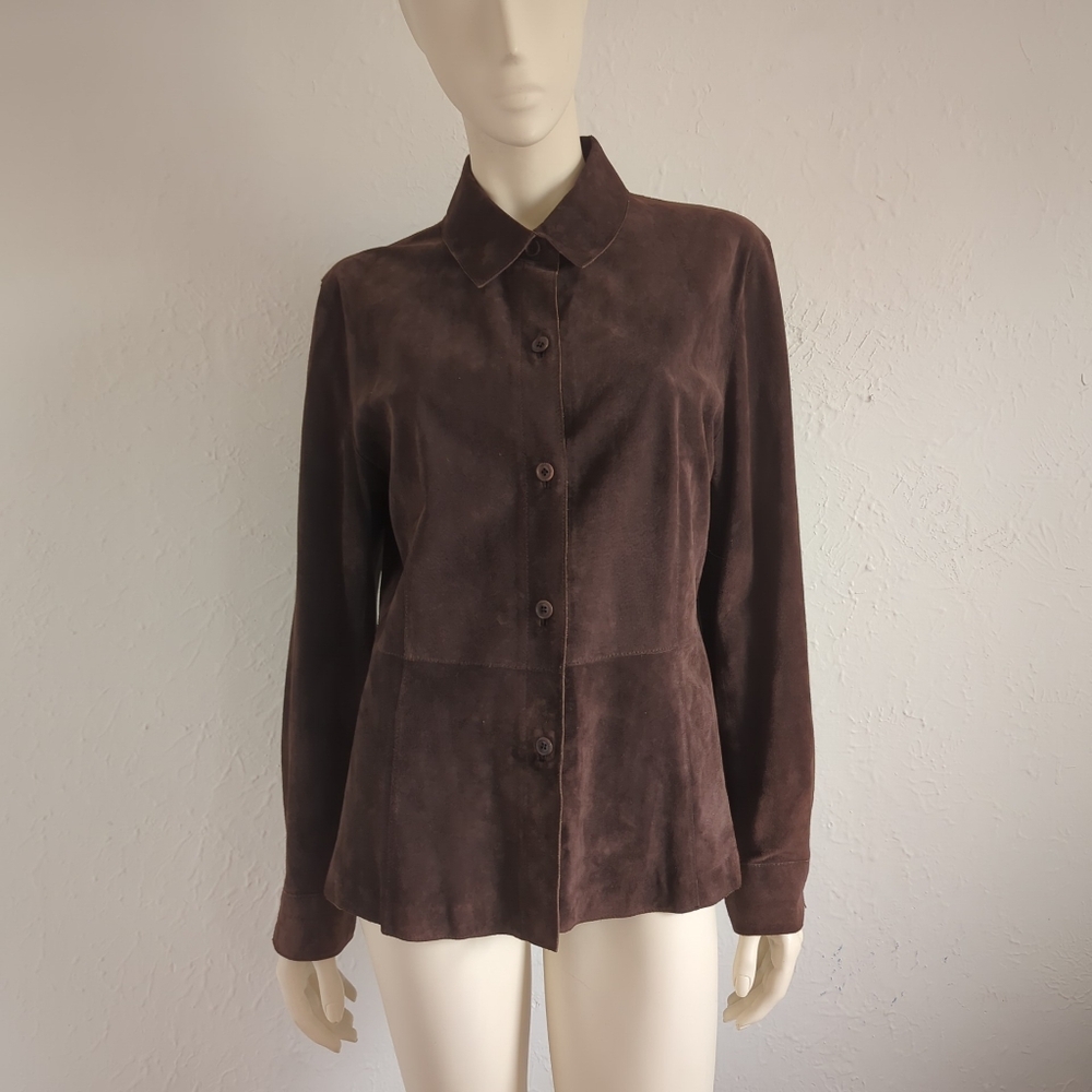Vintage Siena Studio 90s Y2K Minimalist Brown Suede Overshirt Button Down Jacket